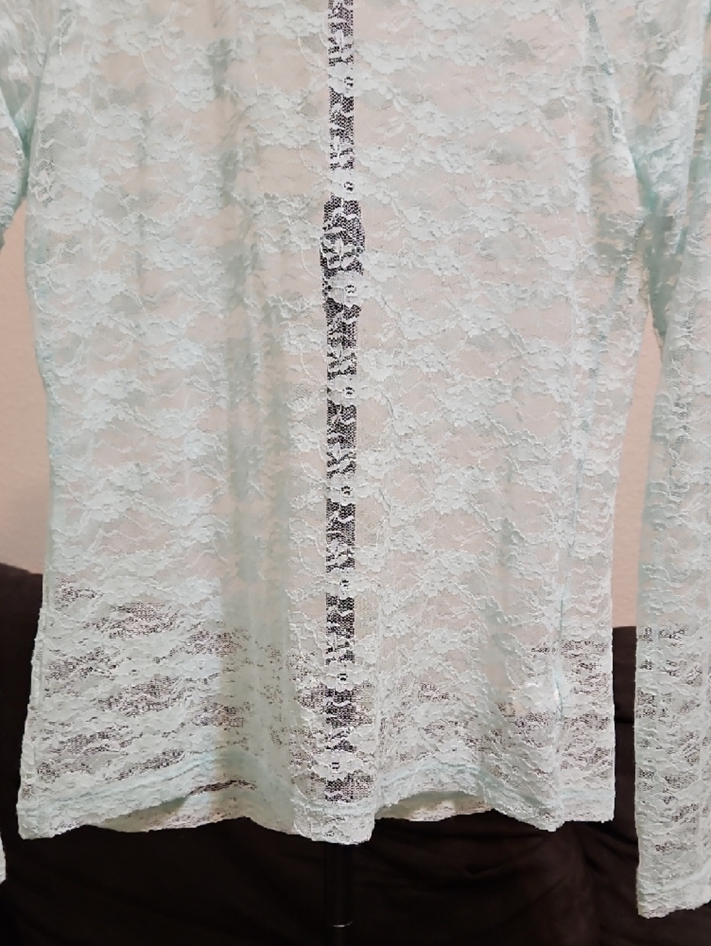 Mudd Mint Lace Long Sleeve Sheer Top - Picture 3 of 6